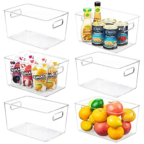 YIHONG Clear Pantry Storage Organizer Bins, 6 Pack Plastic Food Storage Bins with Handle