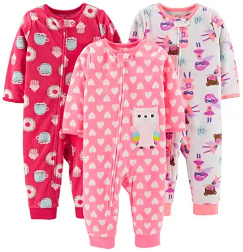 Simple Joys by Carter's Baby Girls' Loose-Fit Fleece Footless Pajamas, Pack of 3