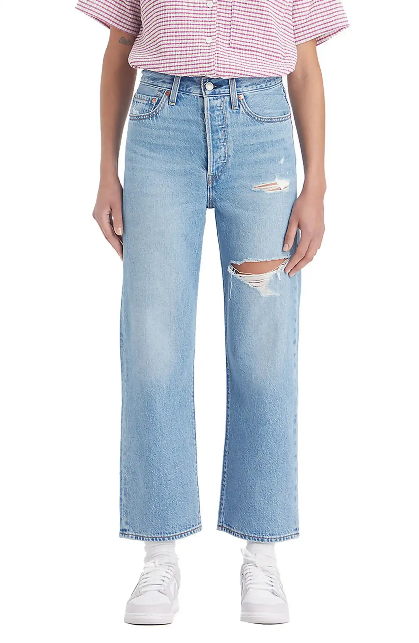 Ribcage Ripped High Waist Ankle Straight Leg Jeans