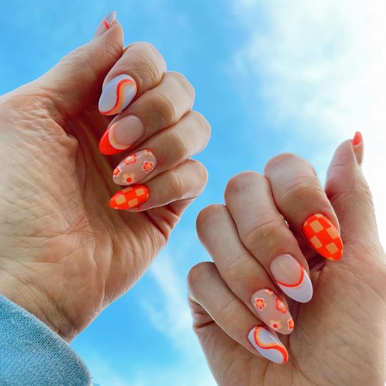 eclectic orange nails