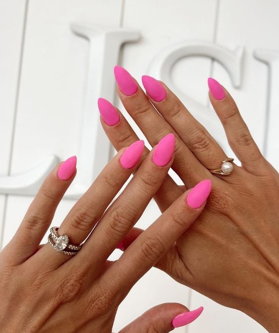 50 Trendy Pink Nails That're Perfect For Spring : Pink Marble Matte Long  Nails I Take You | Wedding Readings | Wedding Ideas | Wedding Dresses |  Wedding Theme