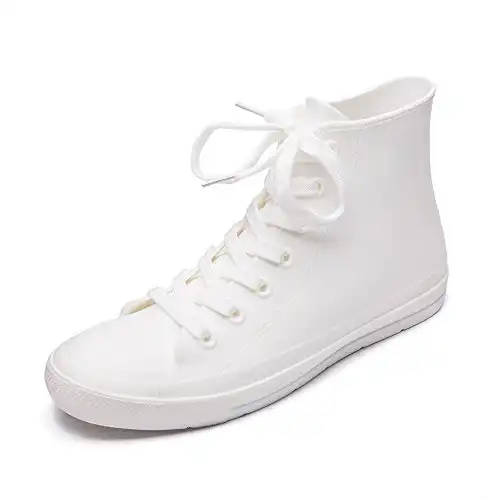 DKSUKO Women's Rain Boots Waterproof High Top Rain Shoes with Lace Up Anti-Slip Garden Shoes