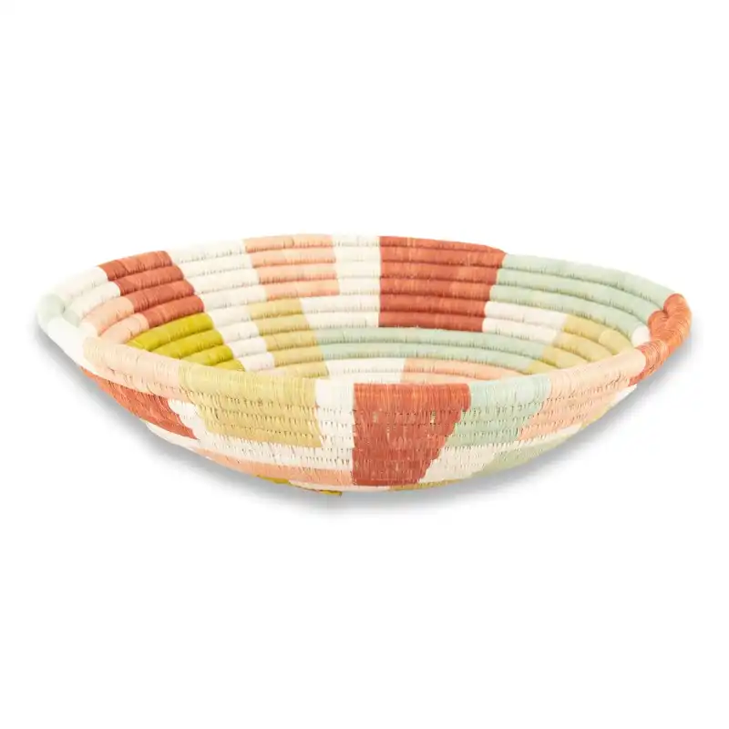 12" Large Town Square Patchwork Round Basket