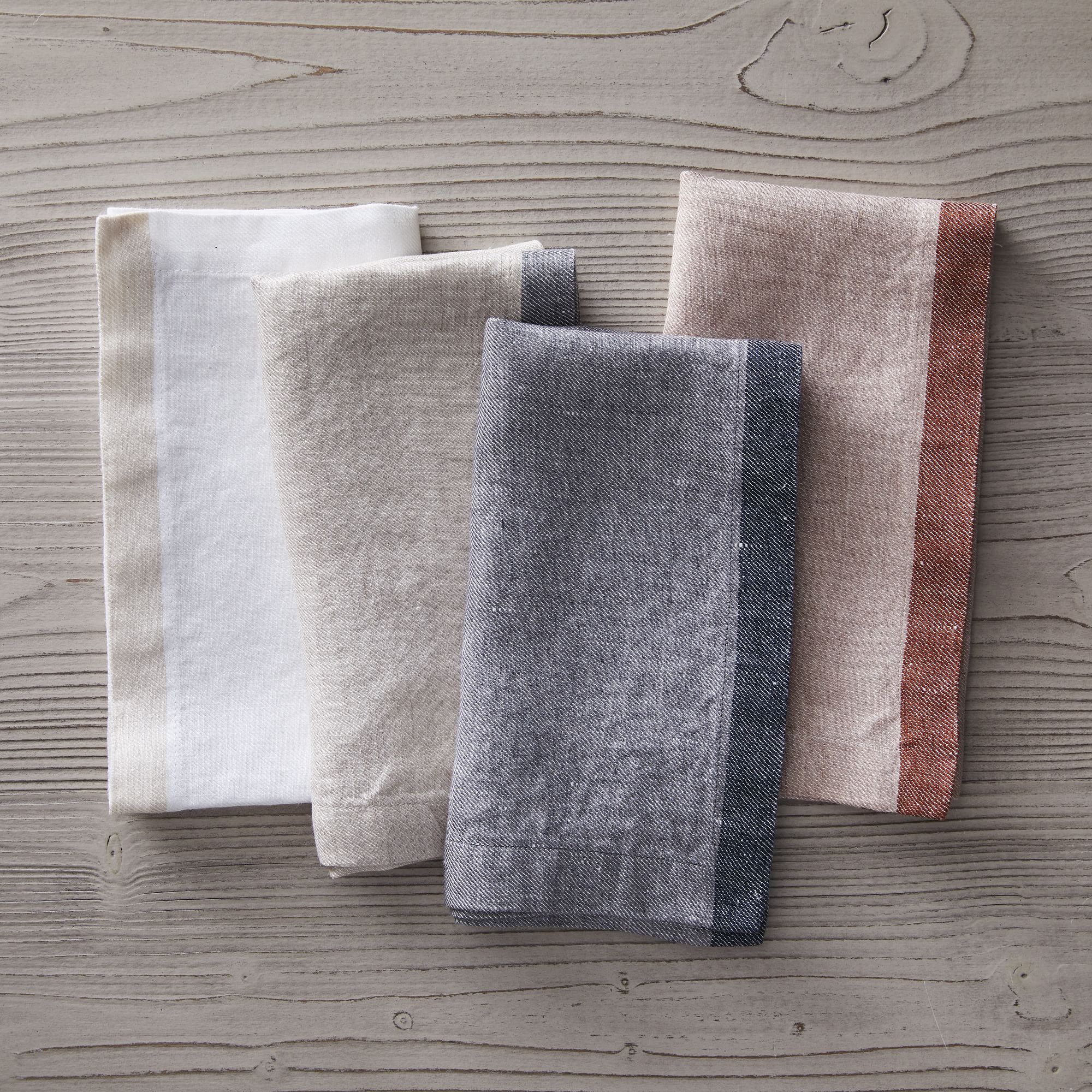 European Linen Contrast Border Napkins (Set of 4)