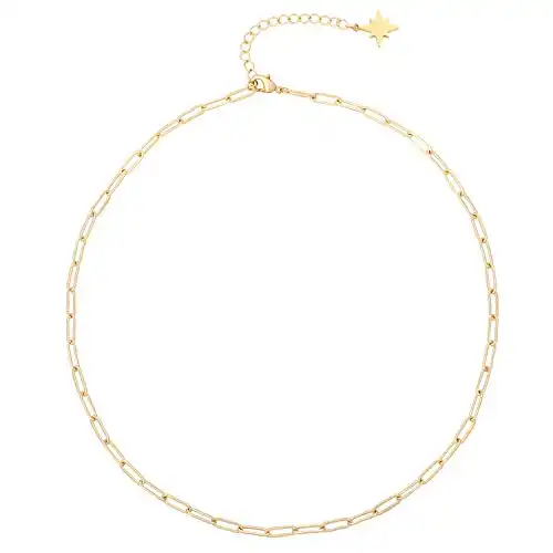 18k Gold Oval Link Chain Choker Paperclip Necklace
