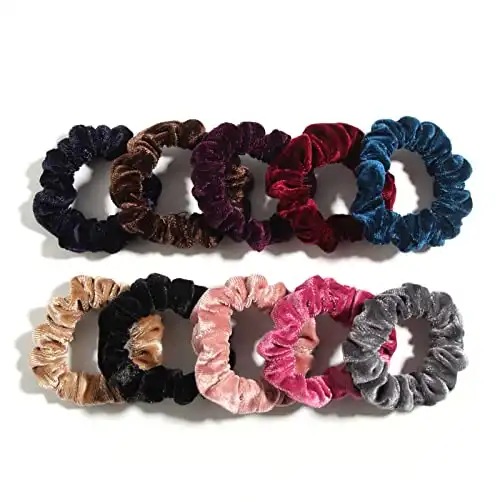 Pack of 10 Small Velvet Scrunchies for Women