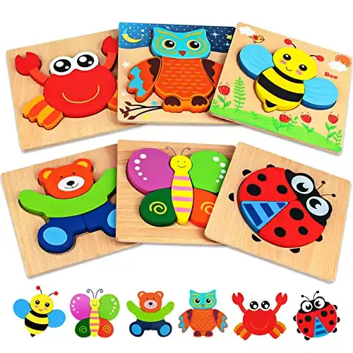 Dreampark Wooden Puzzles for Toddlers 6 Pack Animal Puzzles