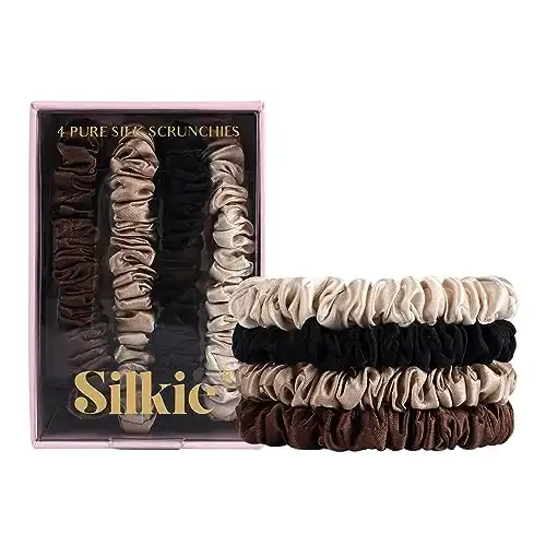 Silkie x4 Set 100% Pure Mulberry Silk Skinny Scrunchies