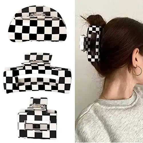 3Pcs Checkered Claw Clip, Vintage Checkered Hair Clip