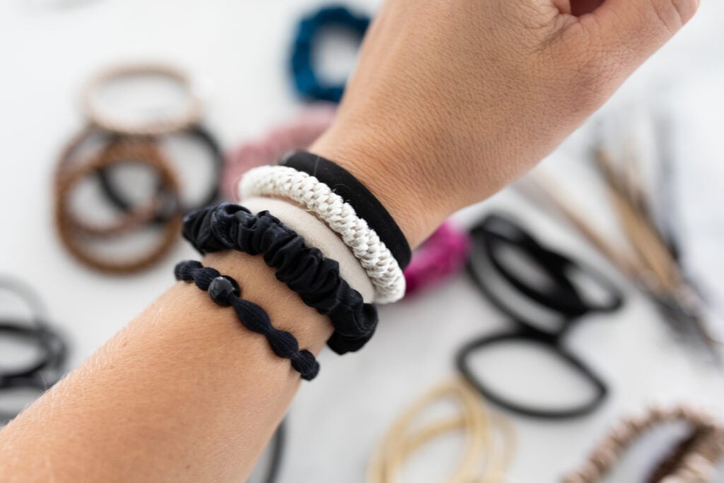 ponytail holders on a wrist