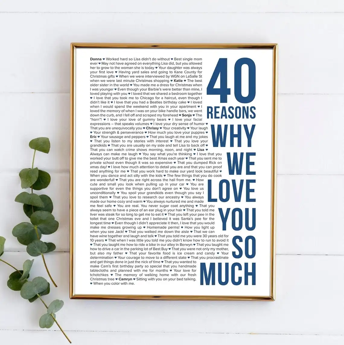 40 Reasons Why We Love You Poster Frame