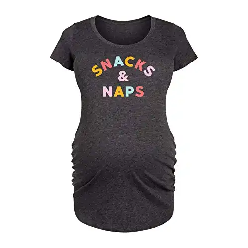 Bloom Maternity - Snacks and Naps - Maternity Scoop Neck T-Shirt - Size Large Heather Charcoal