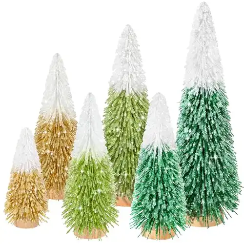 6pcs Mini Glitter Christmas Trees, Artificial Christmas Decor Small Bottle Brush Trees Tabletop