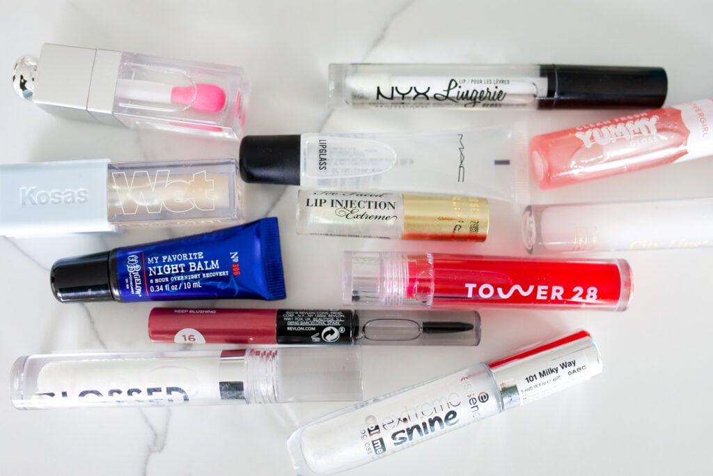 clear lip gloss options on a counter