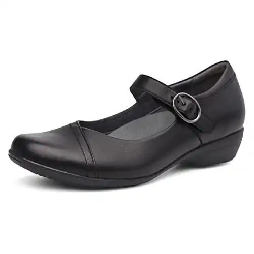 Dansko Fawna Mary Jane Shoes - Black Leather Casual Comfortable Work Shoes with Arch Support