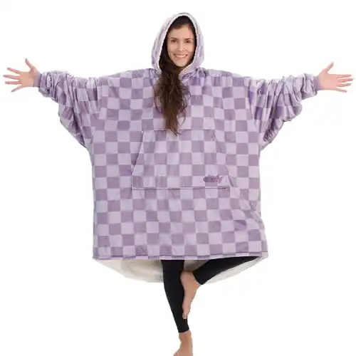 THE COMFY Original | Oversized Microfiber & Sherpa Wearable Blanket, Seen On Shark Tank, One Size Fits All (Purple checkered)