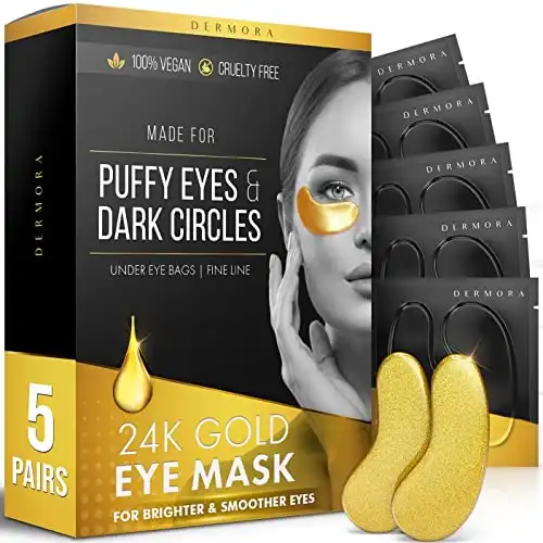 DERMORA 24K Gold Eye Mask Puffy Eyes and Dark Circles Treatments Look Less Tired