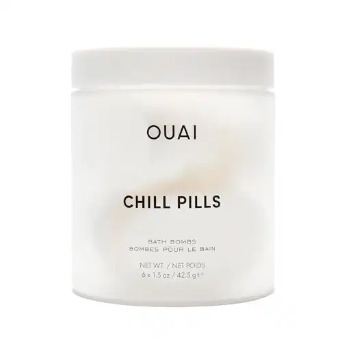 OUAI Chill Pills - Bath Bombs Scented with Jasmine and Rose - Safflower, Hemp Seed & Jojoba Oil to Improve Texture, Calm & Moisturize Dry Skin - Includes 6 Relaxing Bath Bombs (1.5 Oz Each)