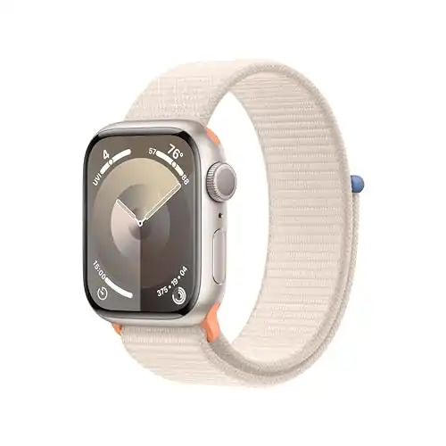 Apple Watch Series 9 [GPS 41mm] Smartwatch with Starlight Aluminum Case with Starlight Sport Loop One Size. Fitness Tracker, ECG Apps, Always-On Retina Display, Carbon Neutral