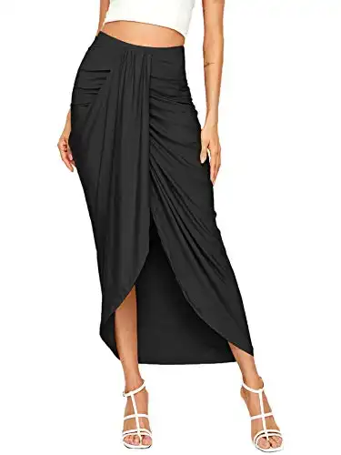 SheIn Casual Slit Wrap Asymmetrical Elastic High Waist Maxi Draped Skirt Black Medium