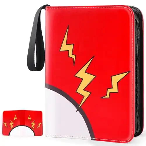 GOROMA Card Binder 4-Pockets, 400 Pockets Card Holder with 50 Removable Sleeves, Trading Card Collector Zipper Album Holder, Red