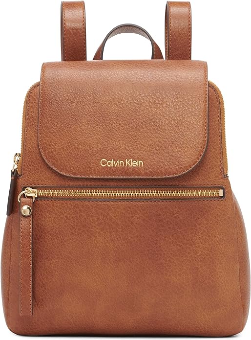 Calvin Klein Reyna Novelty Key Item Flap Backpack, Caramel Combo, One Size