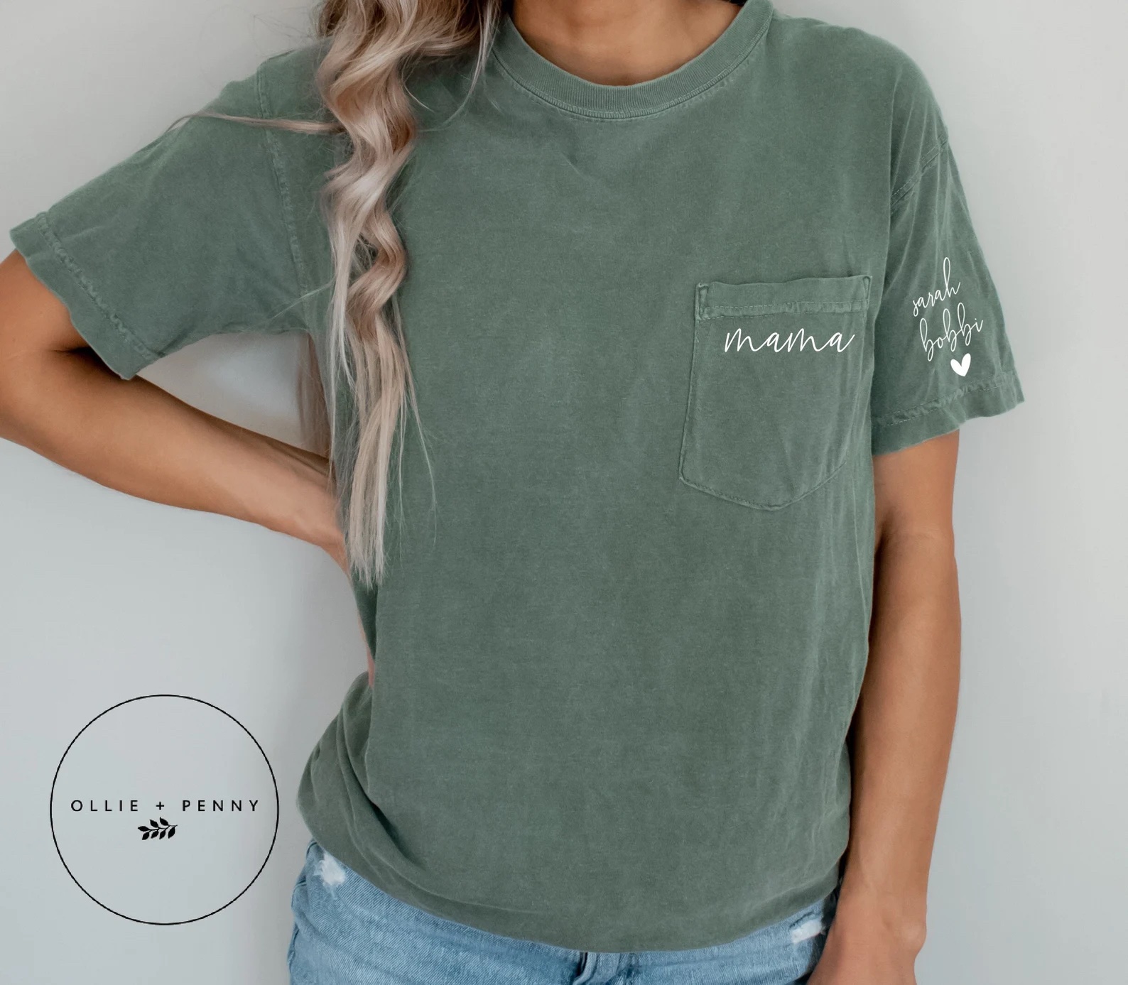 Custom Mama Shirt With Children Name on Sleeve