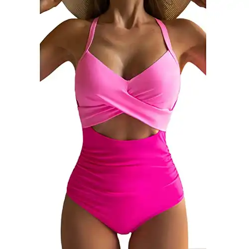 Tummy Control Cutout High Waisted Wrap Tie Back 1 Piece Swimsuit