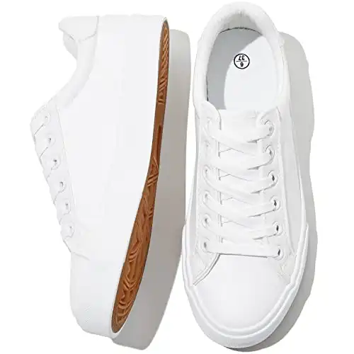 Serinal Women's White Tennis Shoes PU Leather Sneakers Casual Walking Shoes