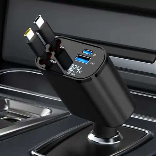 Retractable Car Charger, 4 in 1 Fast Charging Car Charger