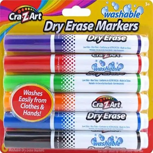 Cra-Z-Art Kids Washable Broadline Dry Erase Markers, 6 Count