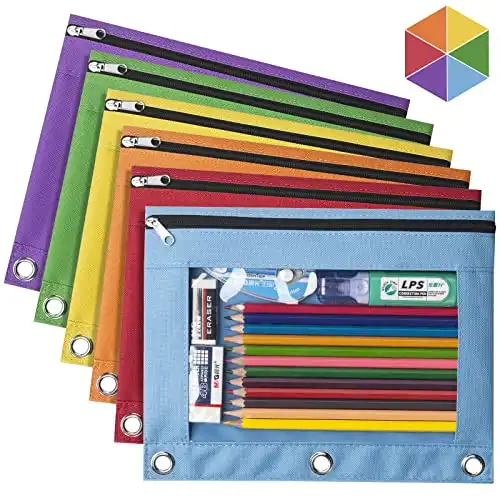 6 Pack Pencil Pouches for 3 Ring Binder