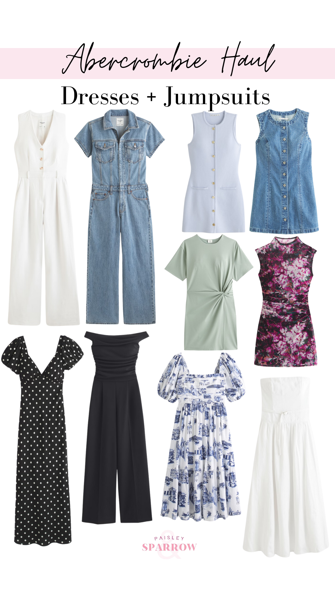 Abercrombie collage featuring dress and jumpsuits