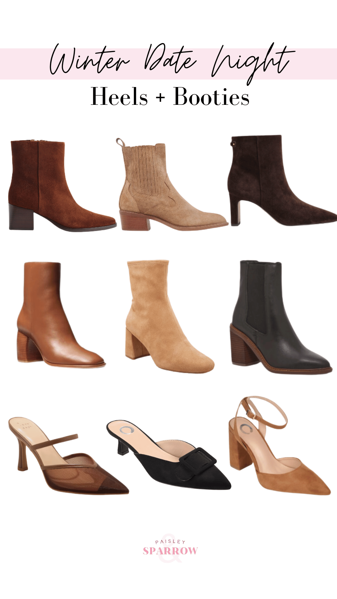 heels and booties for a winter date night