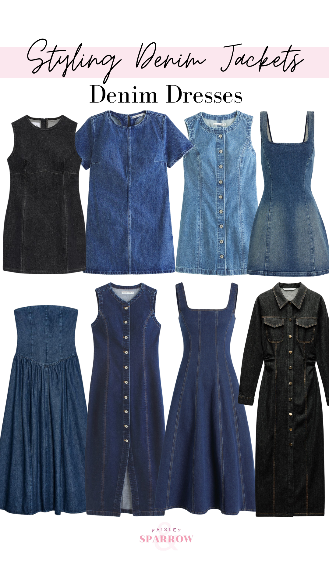 collage featuring denim dresses