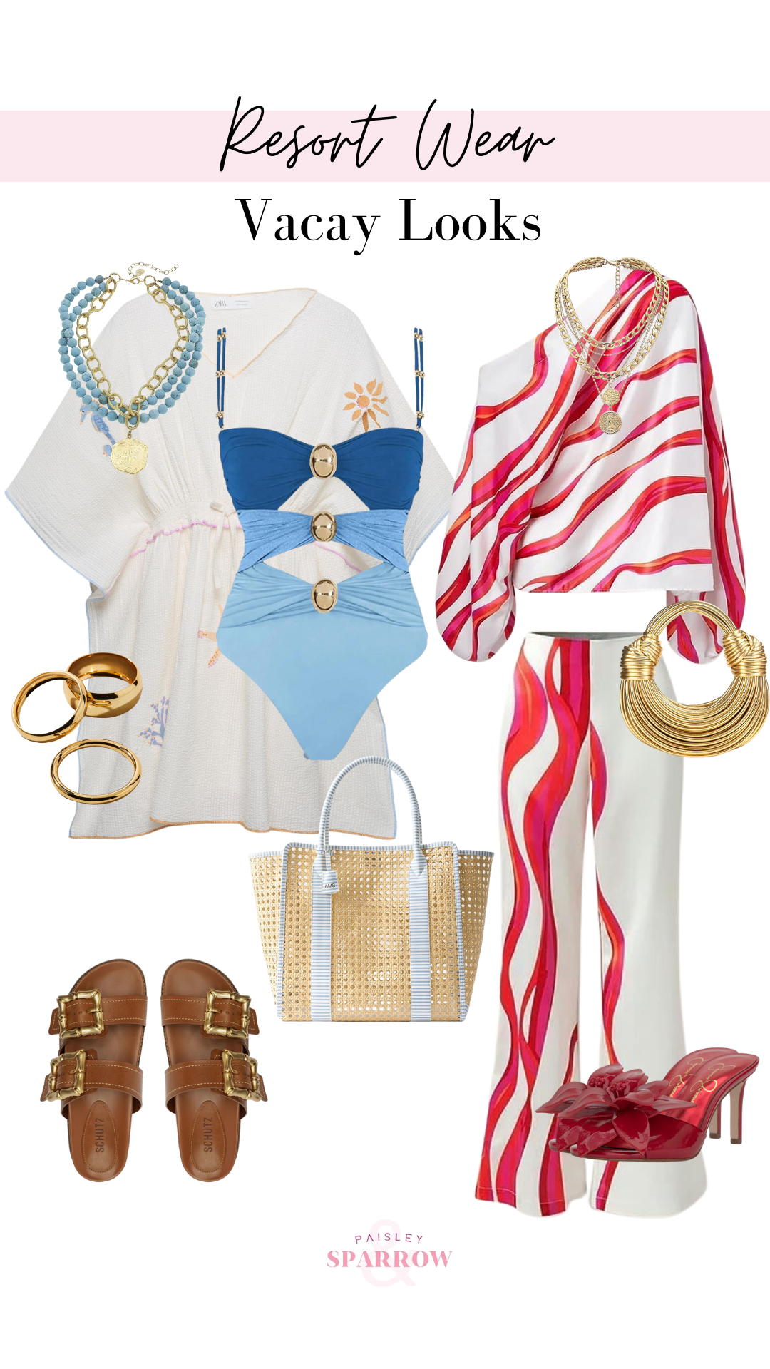 resort wear collage featuring vacay looks