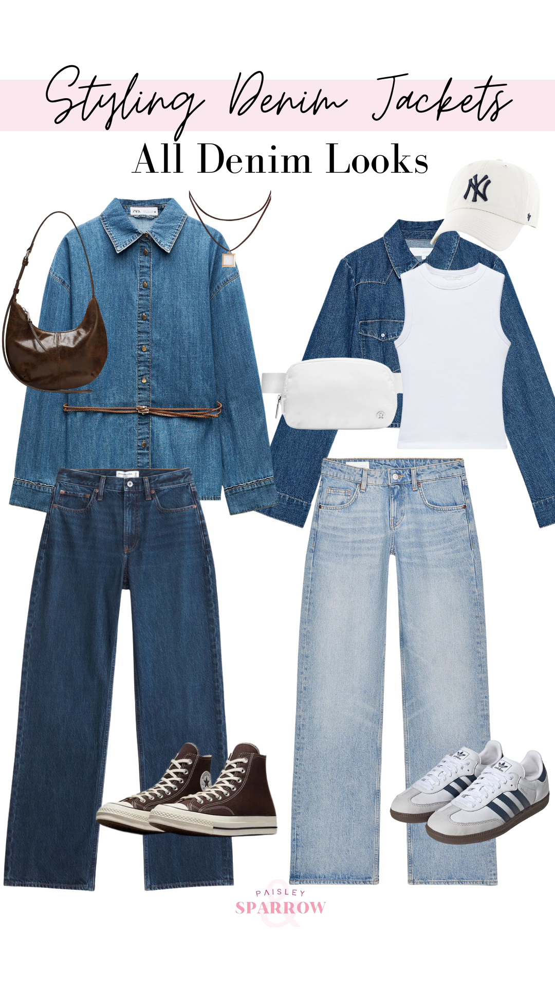 collage featuring styled all denim looks