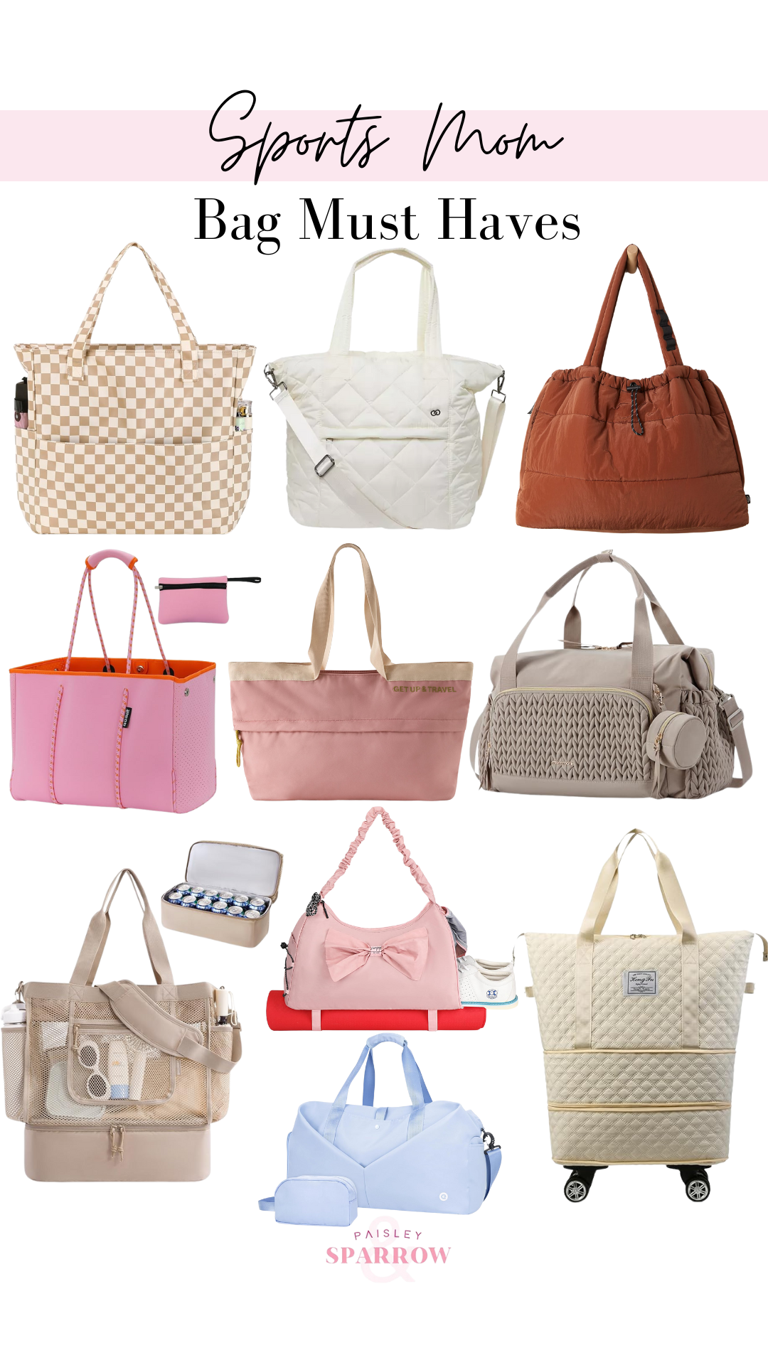 Sports mom collage featuring bag must haves