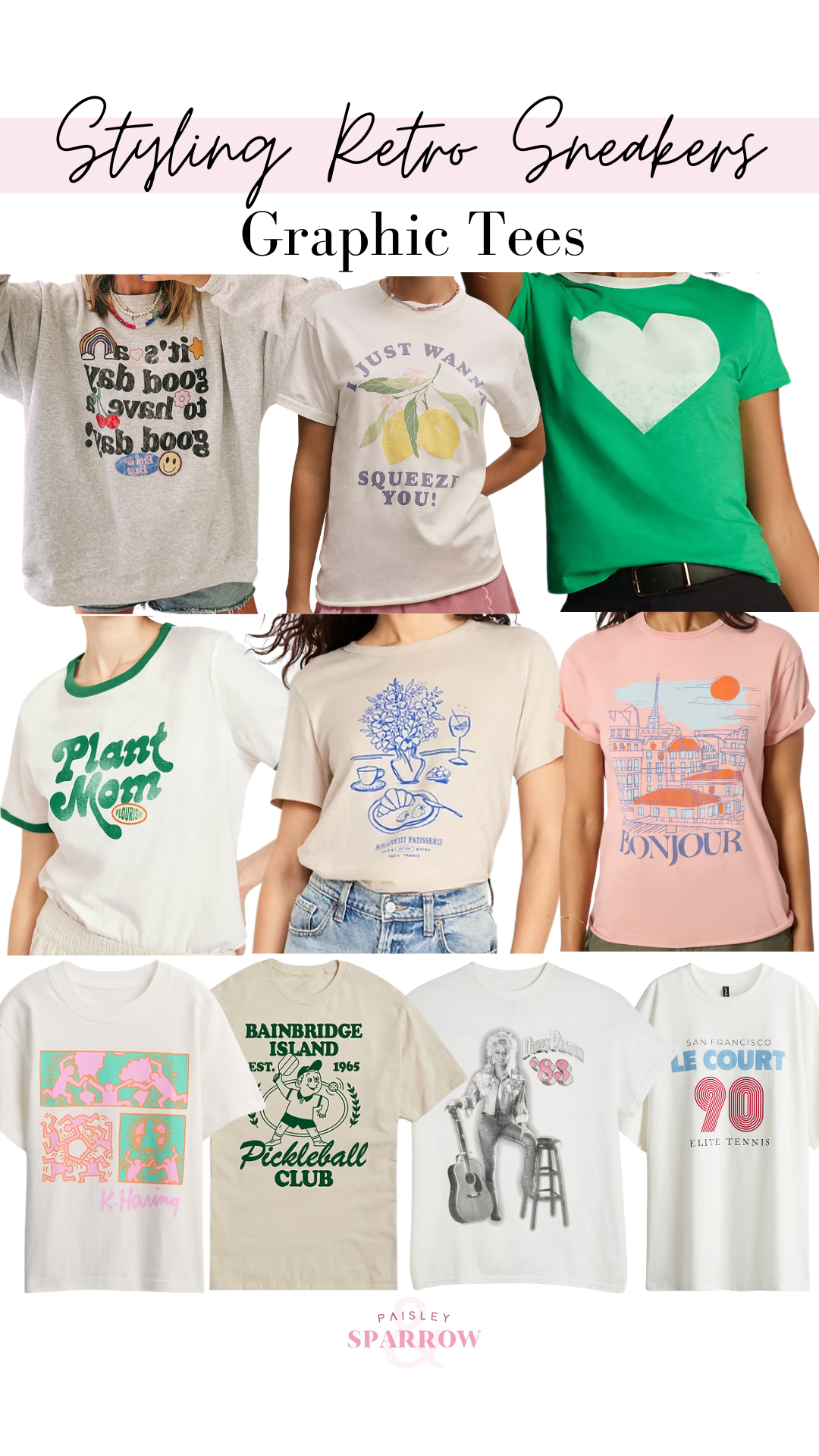 styling retro sneakers collage featuring graphic tees
