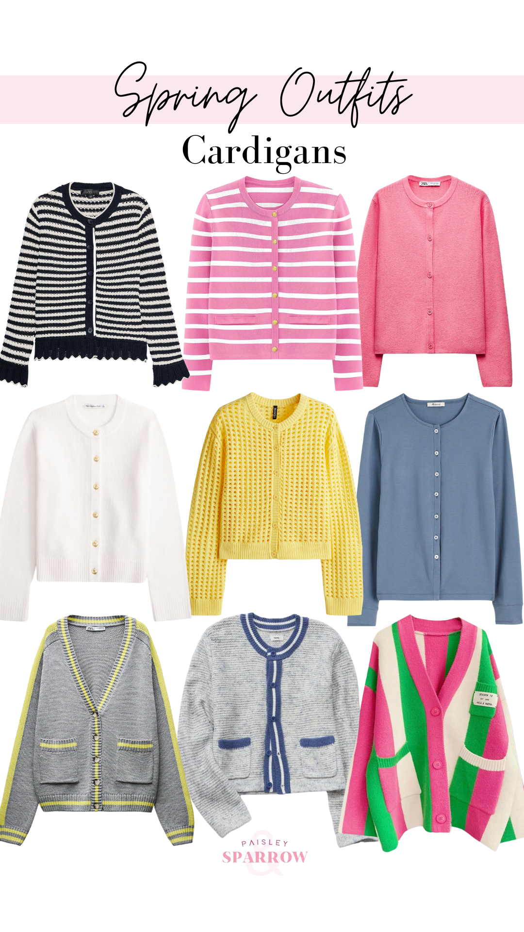 spring outfits collage featuring cardigans