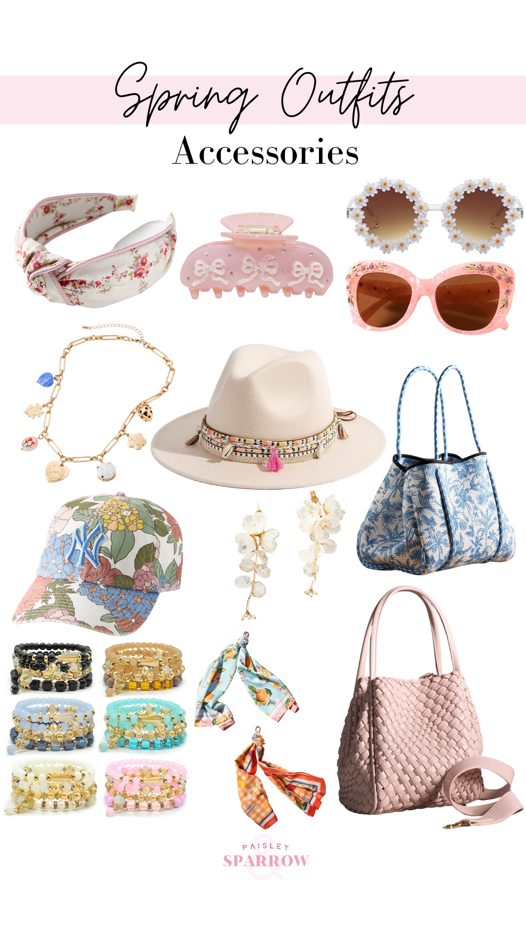 spring outfits collage featuring accessories