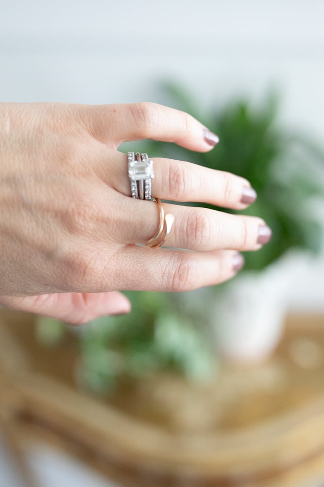 women wearing a gold ring from able clothing
