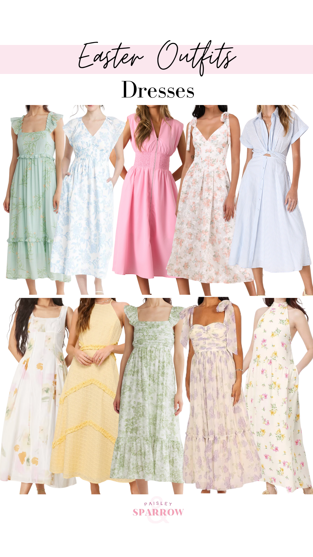 easter outfits collage featuring dresses