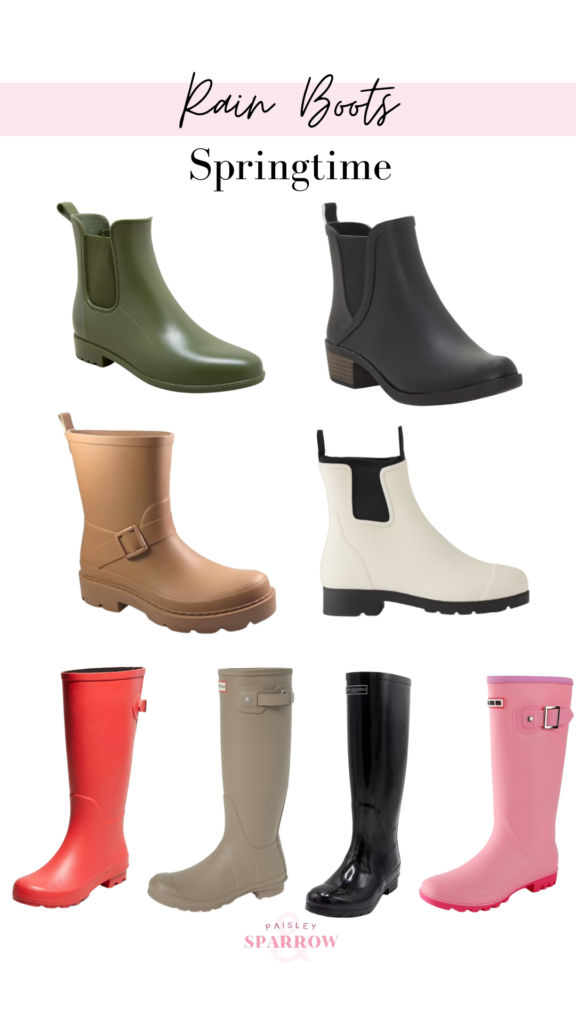 A graphic of different rain boots