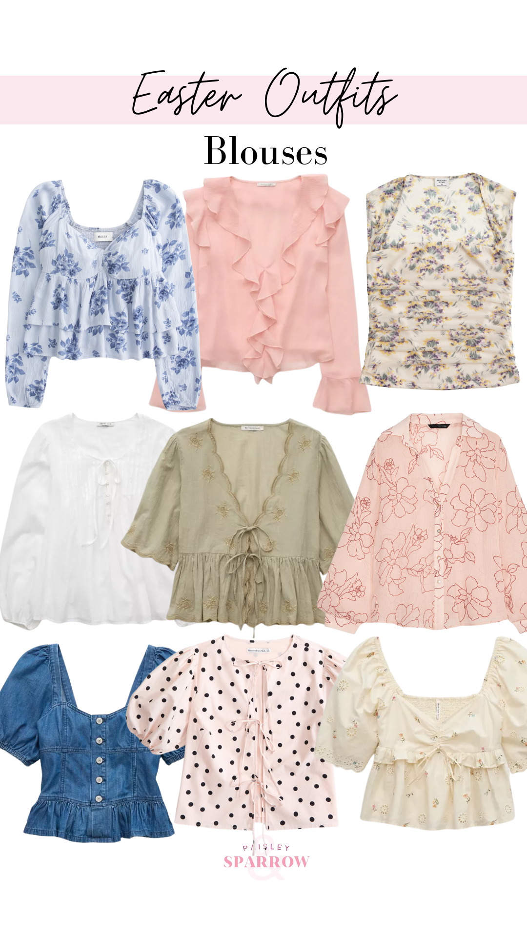 easter outfits collage featuring blouses