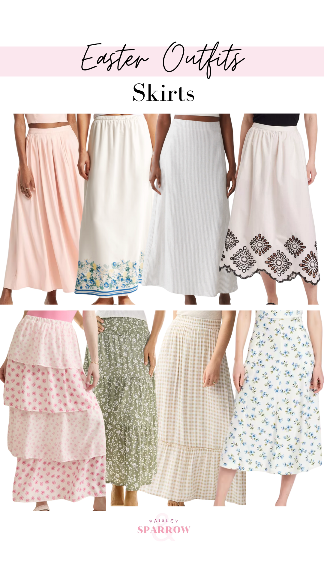 easter outfits collage featuring skirts