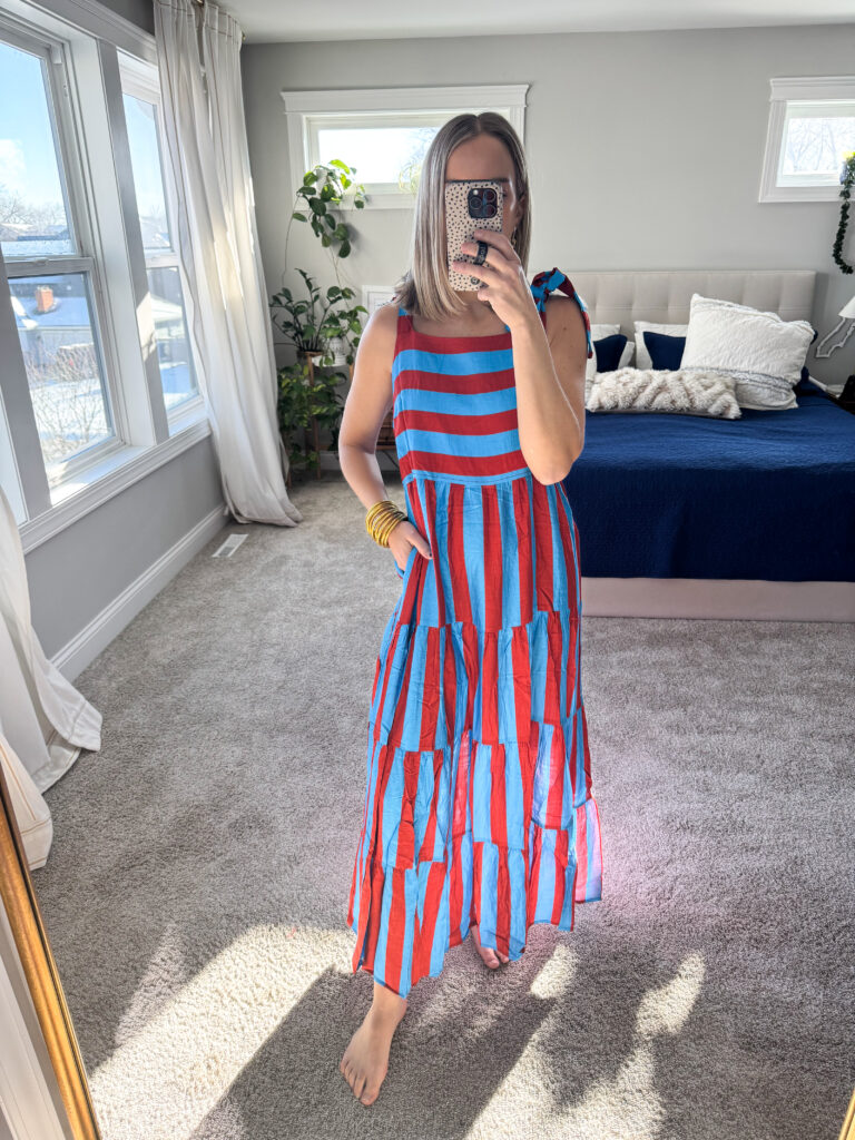 red and blue dress, maxi dress, striped dress, amazon fashion