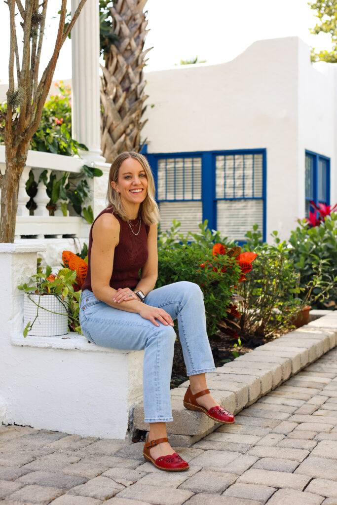 red tank top, levi jeans, red shoes, amazon fashion