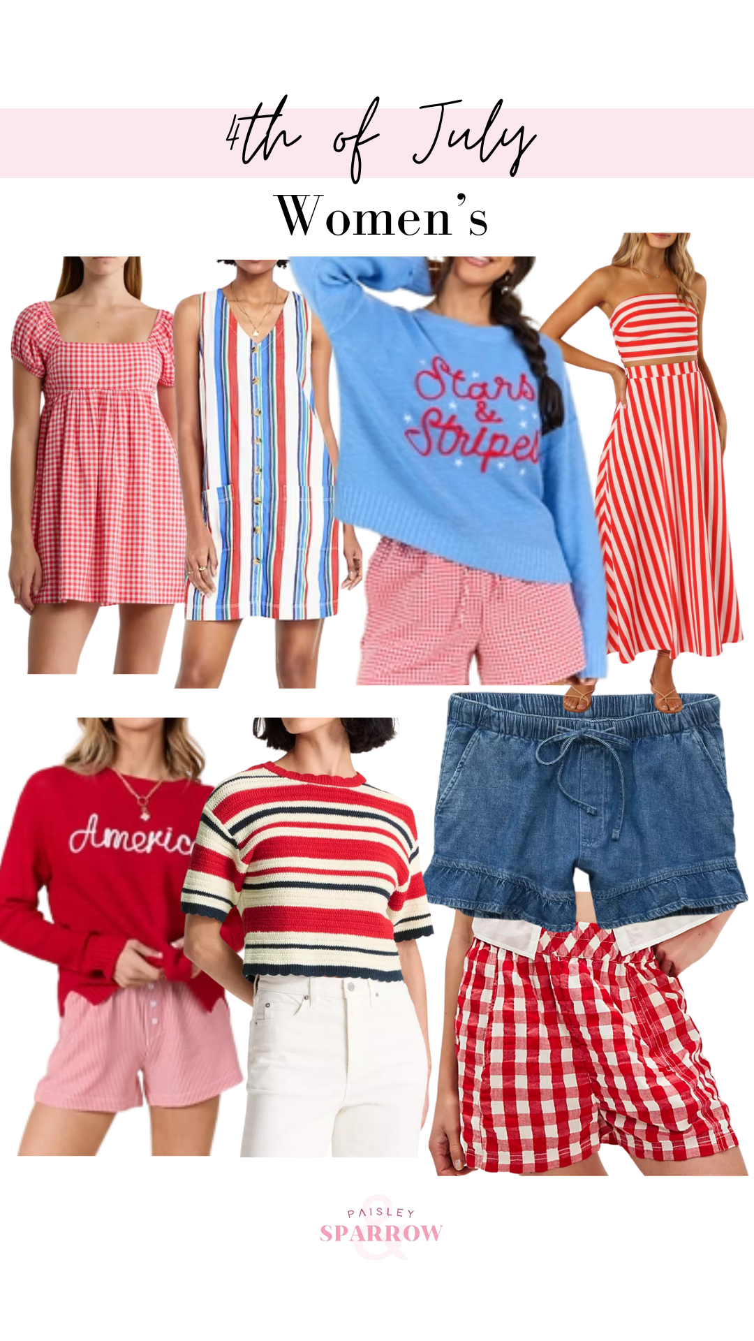 collage of 4th of July outfits for women