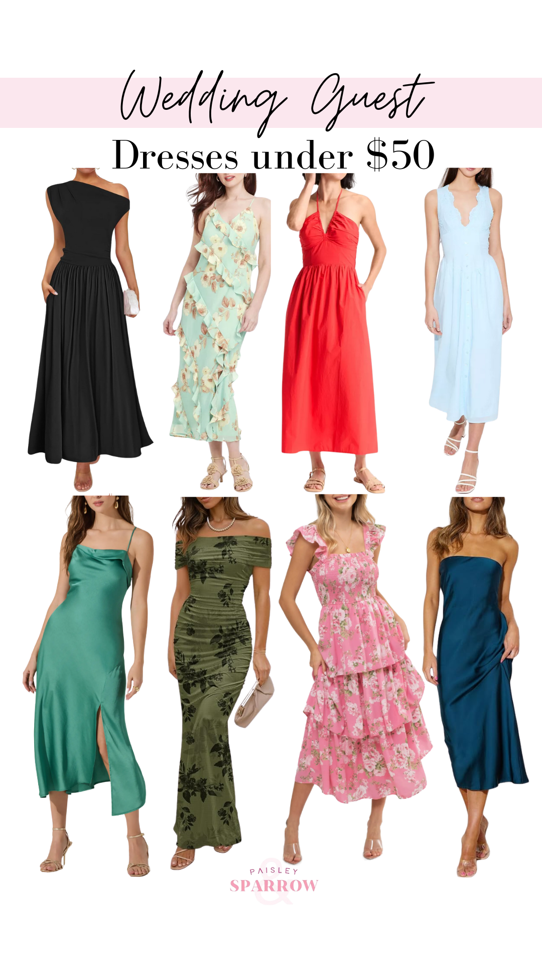 8 trendy wedding guest dresses for under $50 